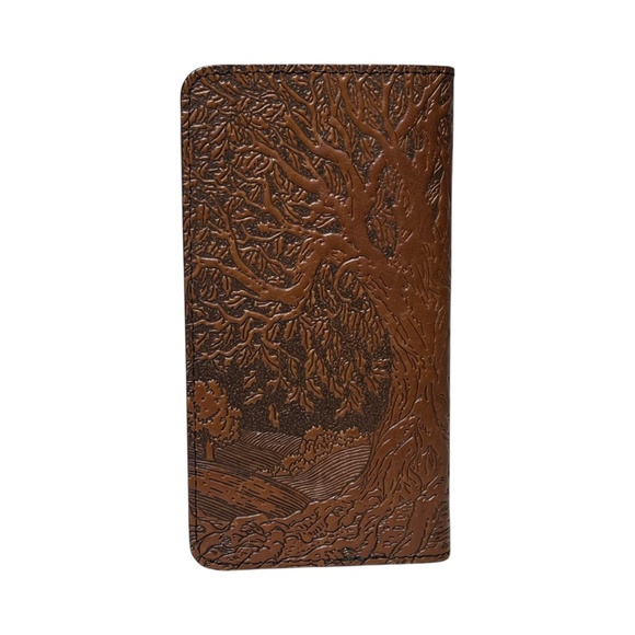 OBERON DESIGN Hand-Tooled Leather Checkbook Cover 6.5 x 3.5 Brown - Picture 3 of 7